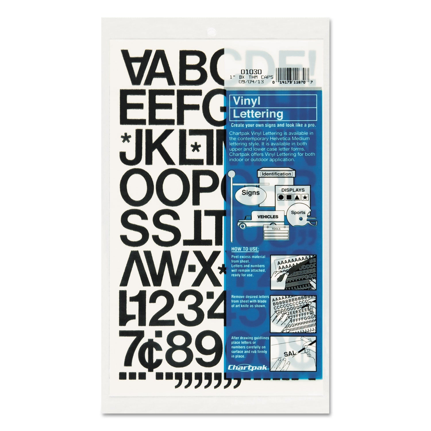 Chartpak® Press-On Vinyl Letters And Numbers, Self Adhesive, Black, 1"h, 88/pack
