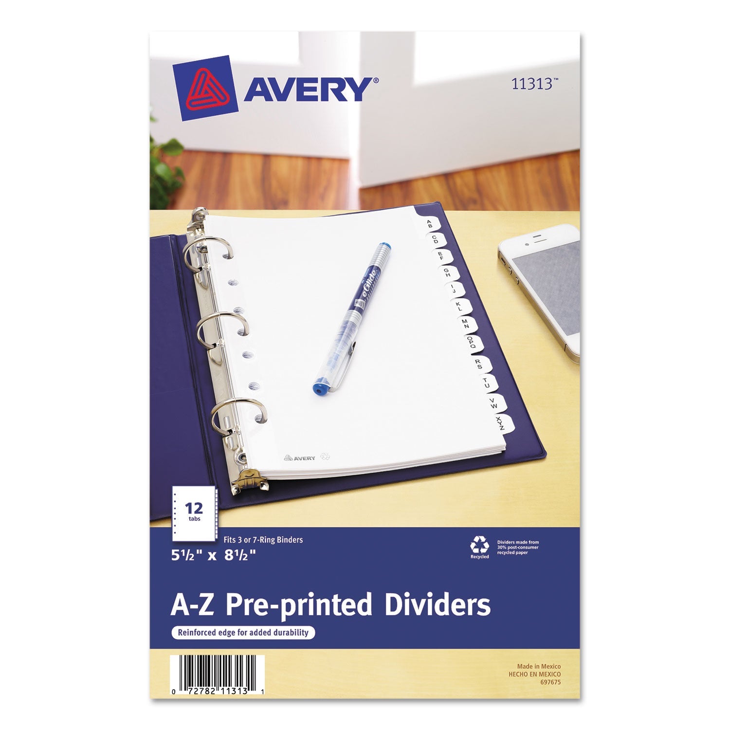 Avery® preprinted tab dividers, 12-tab, a to z, 8.5 x 5.5, white, 1 set