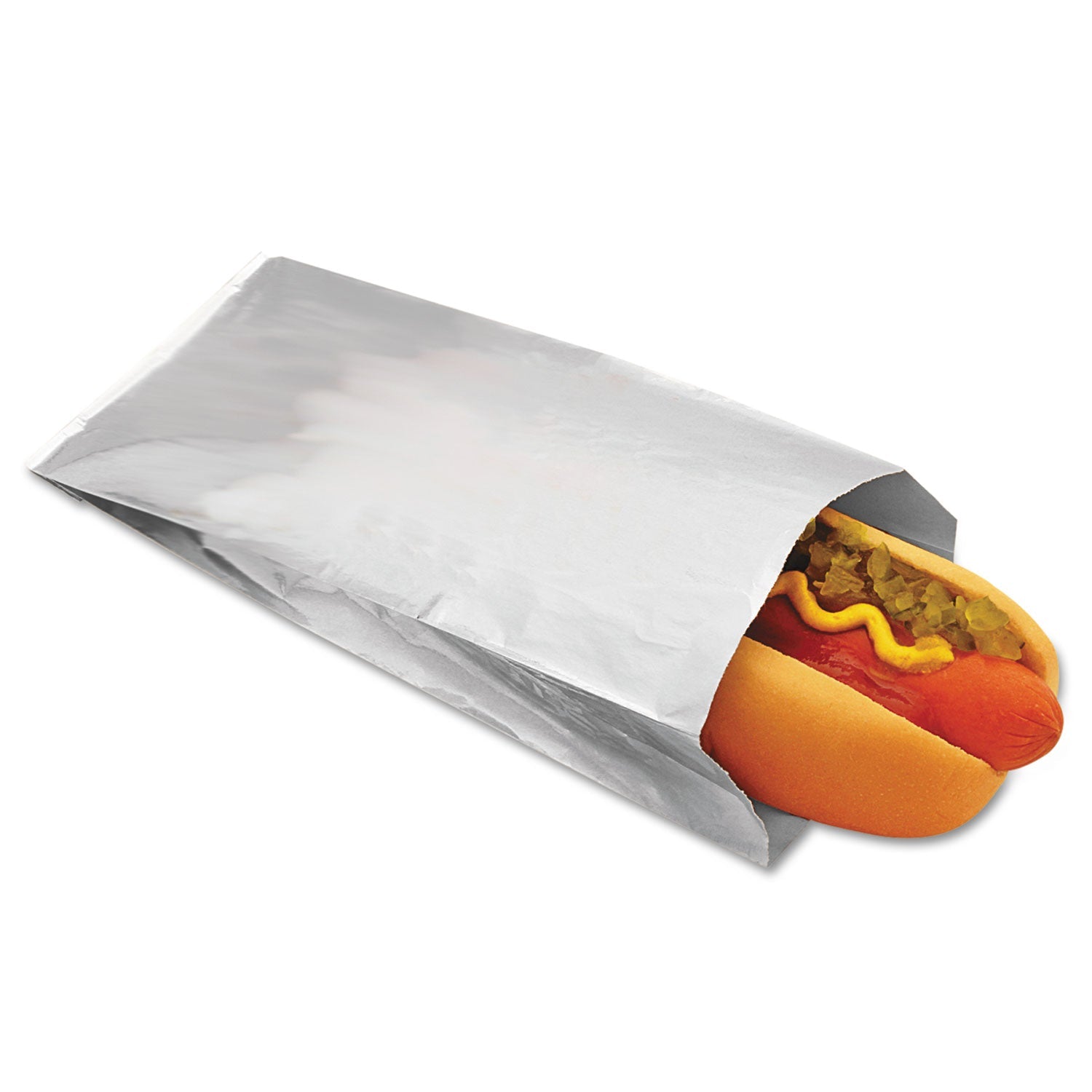 Bagcraft Foil Single-Serve Bags, Unlabeled Hot Dog, 3.5" x 1.5" x 8.5", Silver, 1,000/Carton