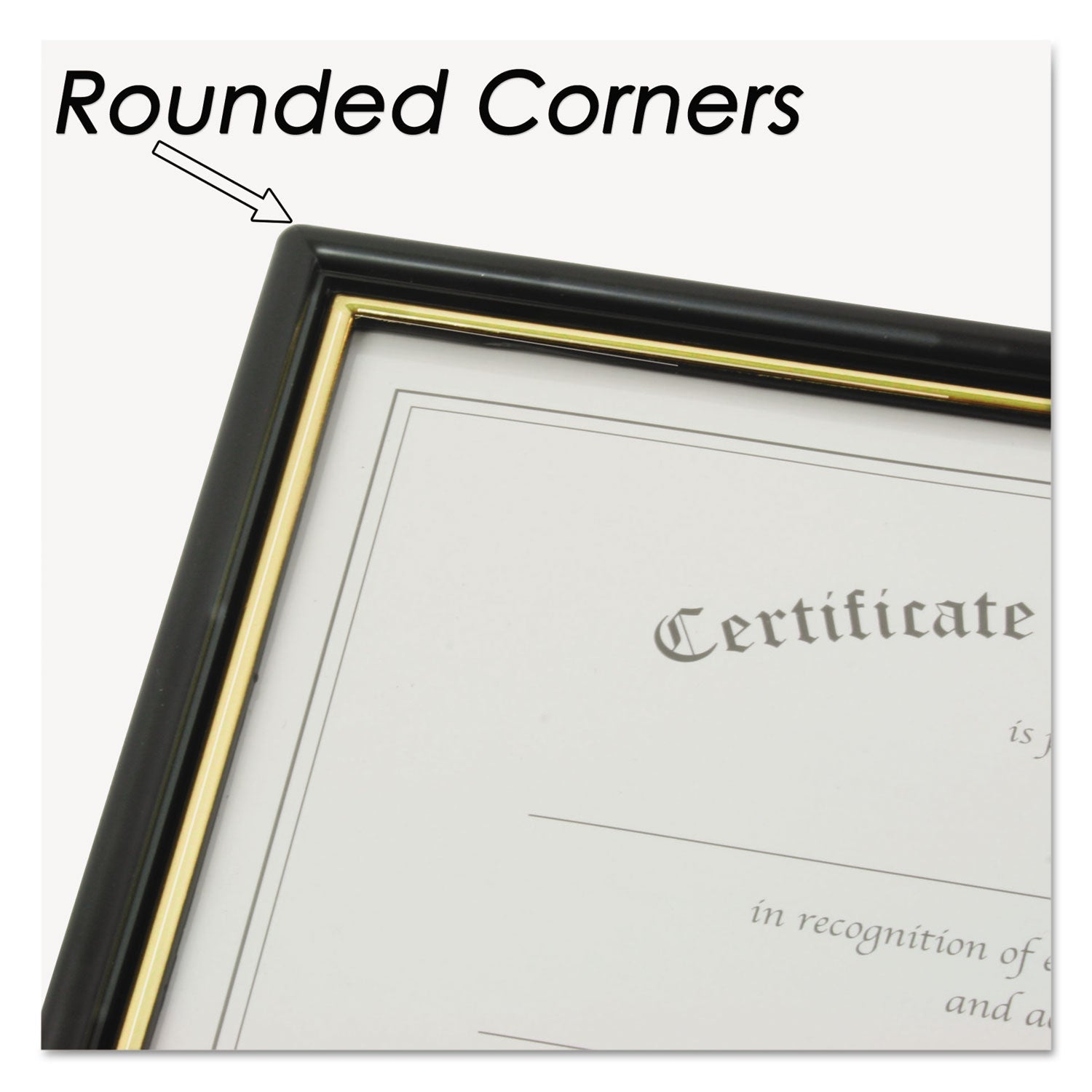 NuDell™ Ez Mount Document Frame With Trim Accent And Plastic Face, Plastic, 8.5 X 11 Insert, Black/gold
