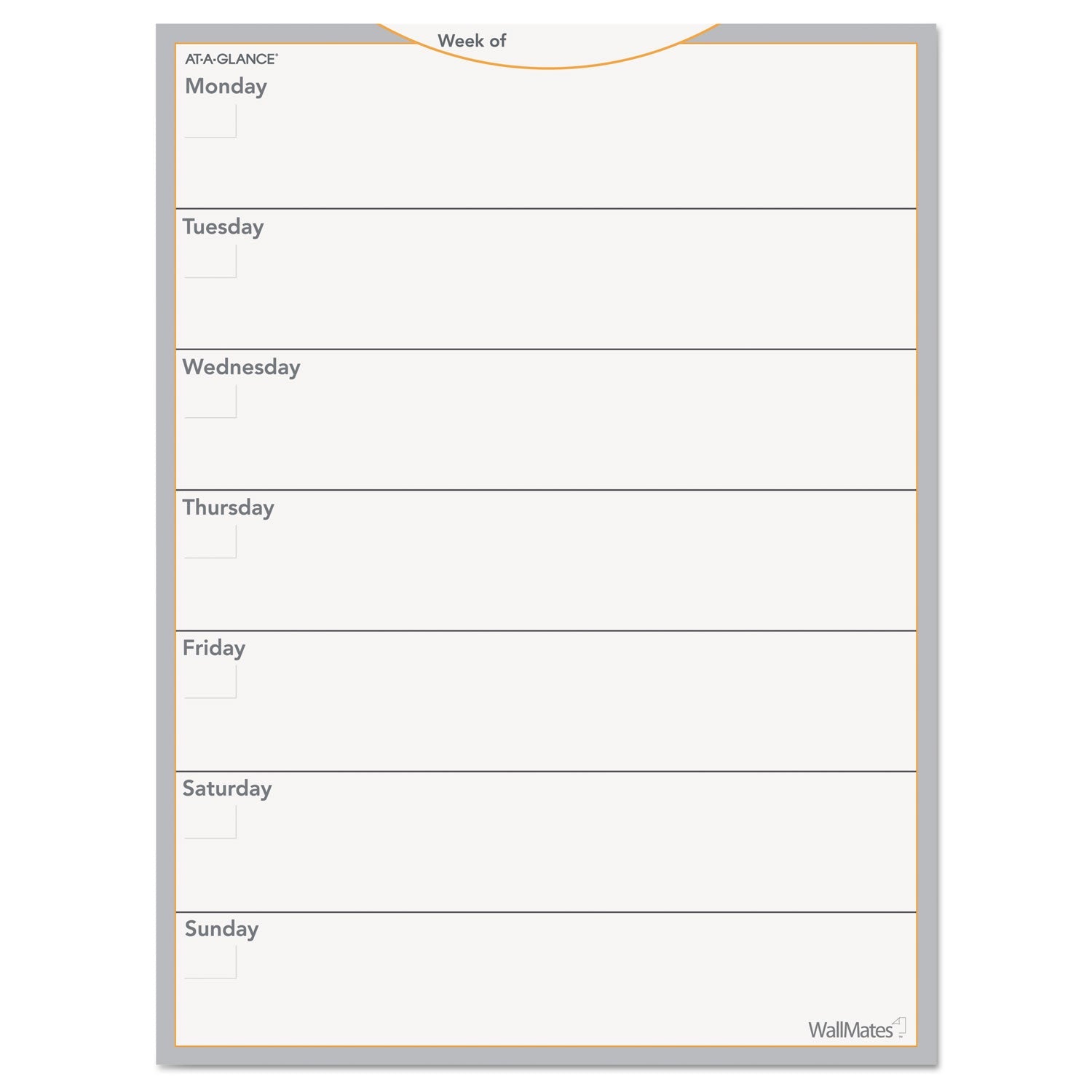 AT-A-GLANCE® Wallmates Self-Adhesive Dry Erase Weekly Planning Surfaces, 18 X 24, White/gray/orange Sheets, Undated
