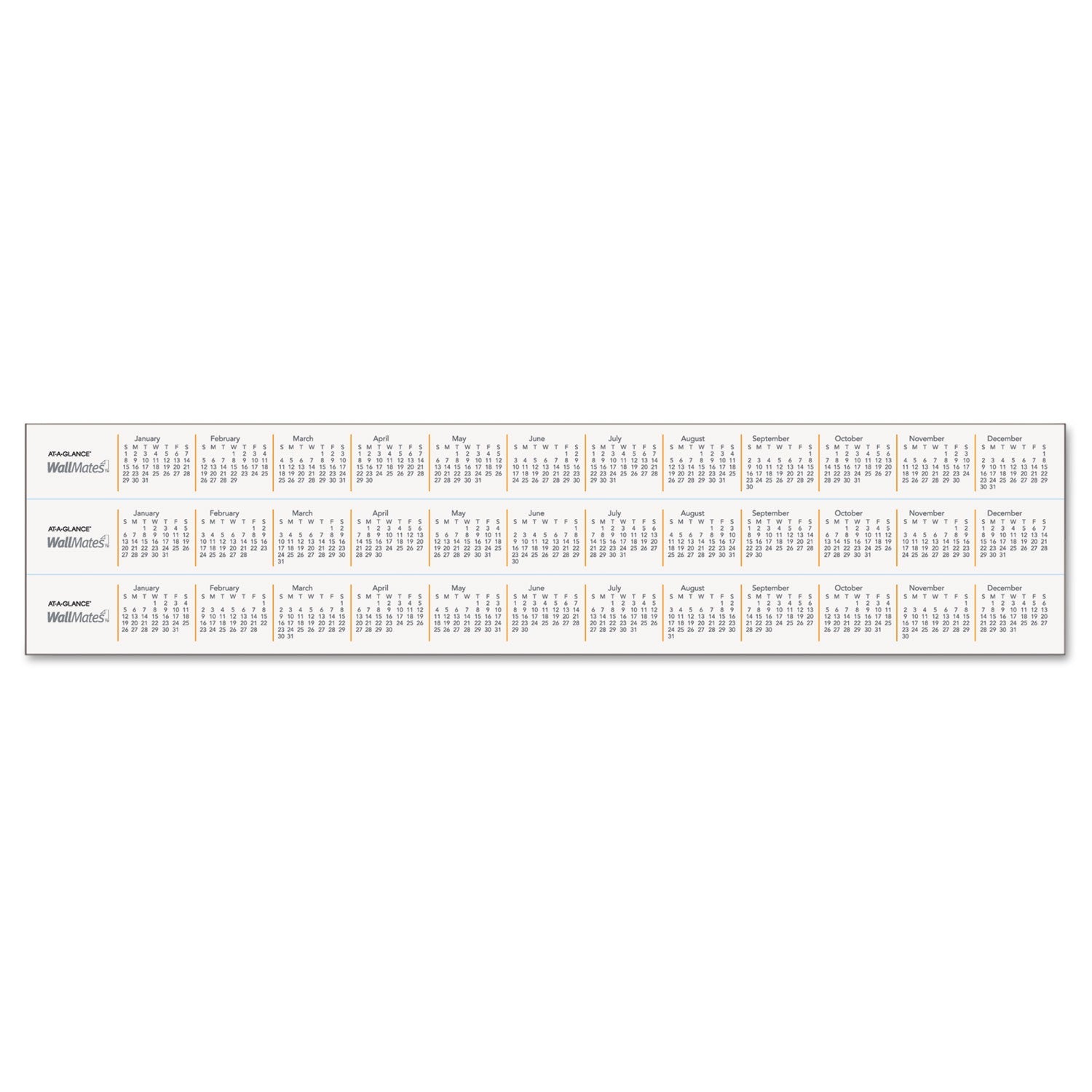 AT-A-GLANCE® Wallmates Self-Adhesive Dry Erase Monthly Planning Surfaces, 18 X 12, White/gray/orange Sheets, Undated