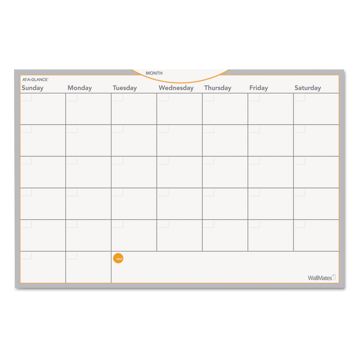 AT-A-GLANCE® Wallmates Self-Adhesive Dry Erase Monthly Planning Surfaces, 18 X 12, White/gray/orange Sheets, Undated
