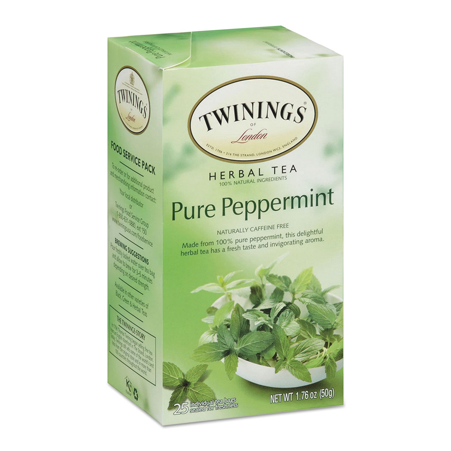 TWININGS® Tea Bags, Pure Peppermint, 1.76 Oz, 25/box