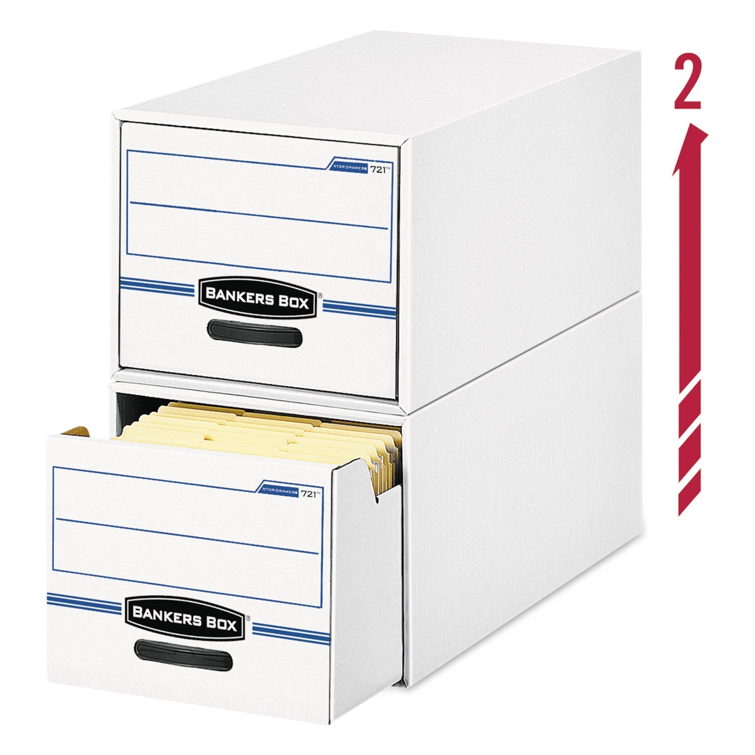 Bankers Box® Stor/drawer Basic Space-Savings Storage Drawers, Letter Files, 14" X 25.5" X 11.5", White/blue, 6/carton