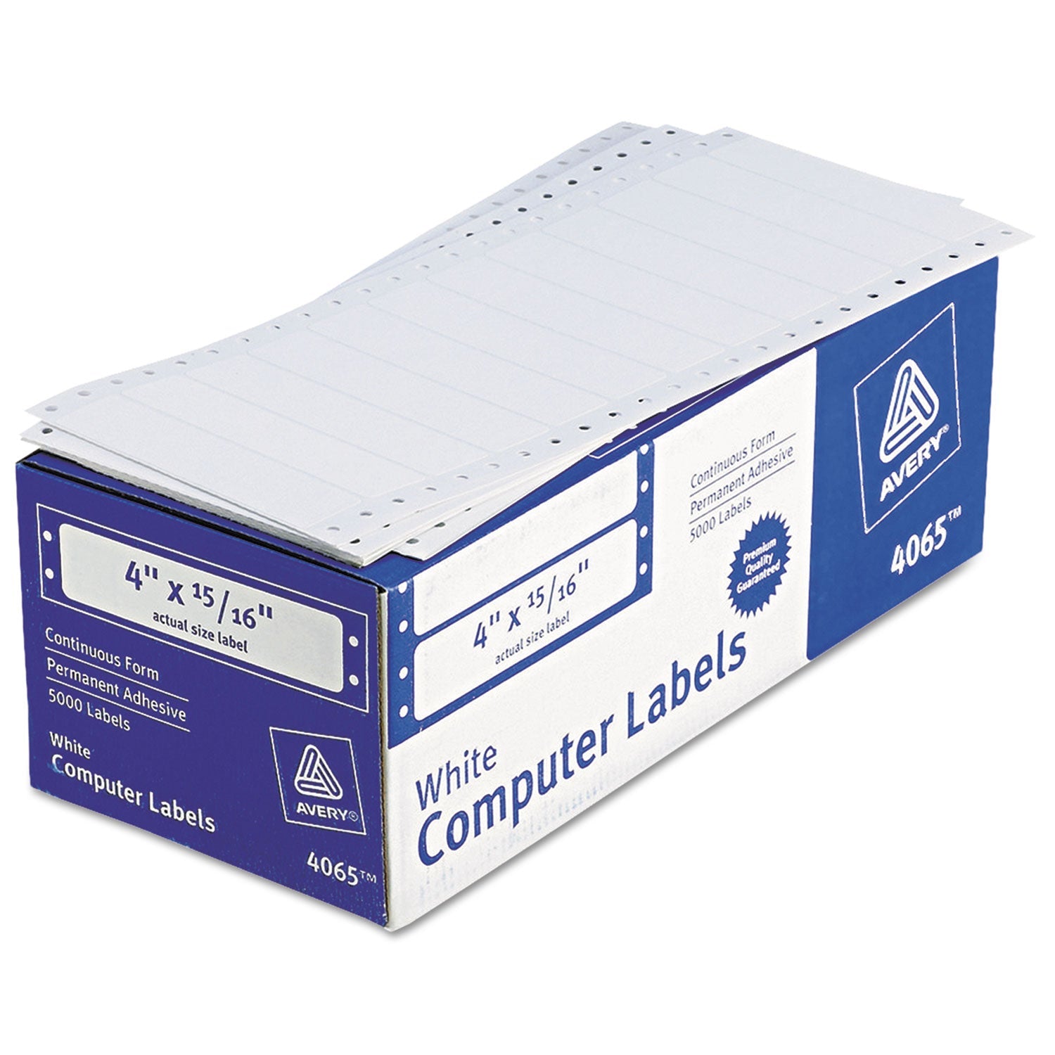 Avery® Dot Matrix Printer Mailing Labels, Pin-Fed Printers, 0.94 X 4, White, 5,000/box