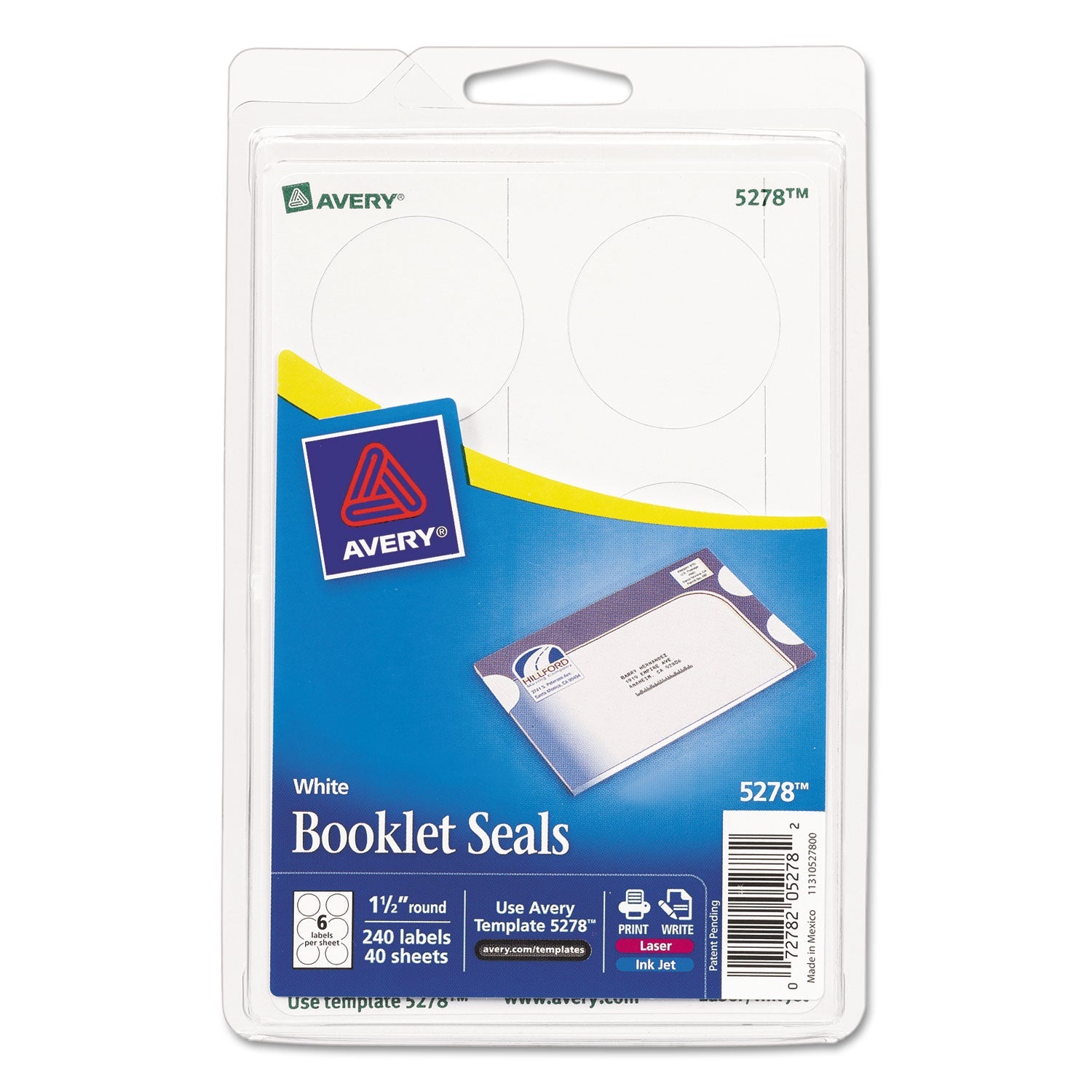 Avery® Printable Mailing Seals, 1.5" dia, White, 6/Sheet, 40 Sheets/Pack