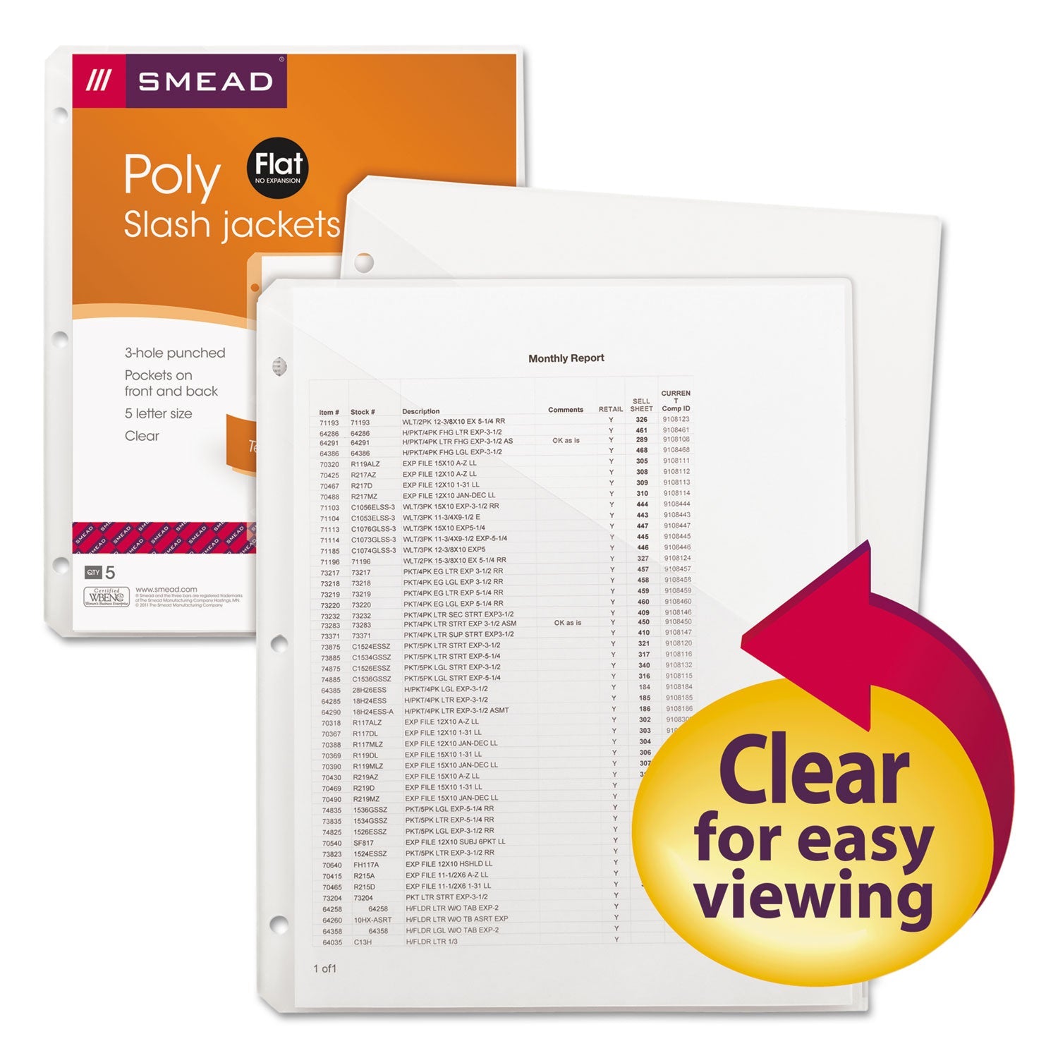 Smead Organized Up Poly Slash Jackets, 2-Sections, Letter Size, Clear, 5/pack