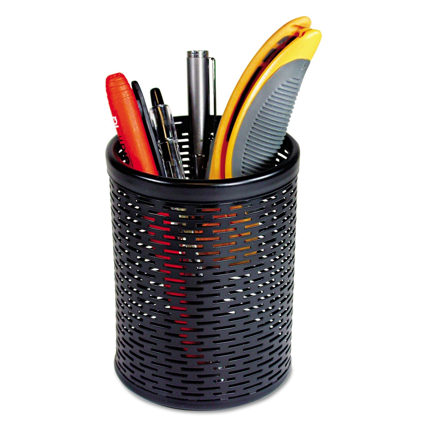 Artistic® Urban Collection Punched Metal Pencil Cup, 3.5" Diameter x 4.5"h, Black