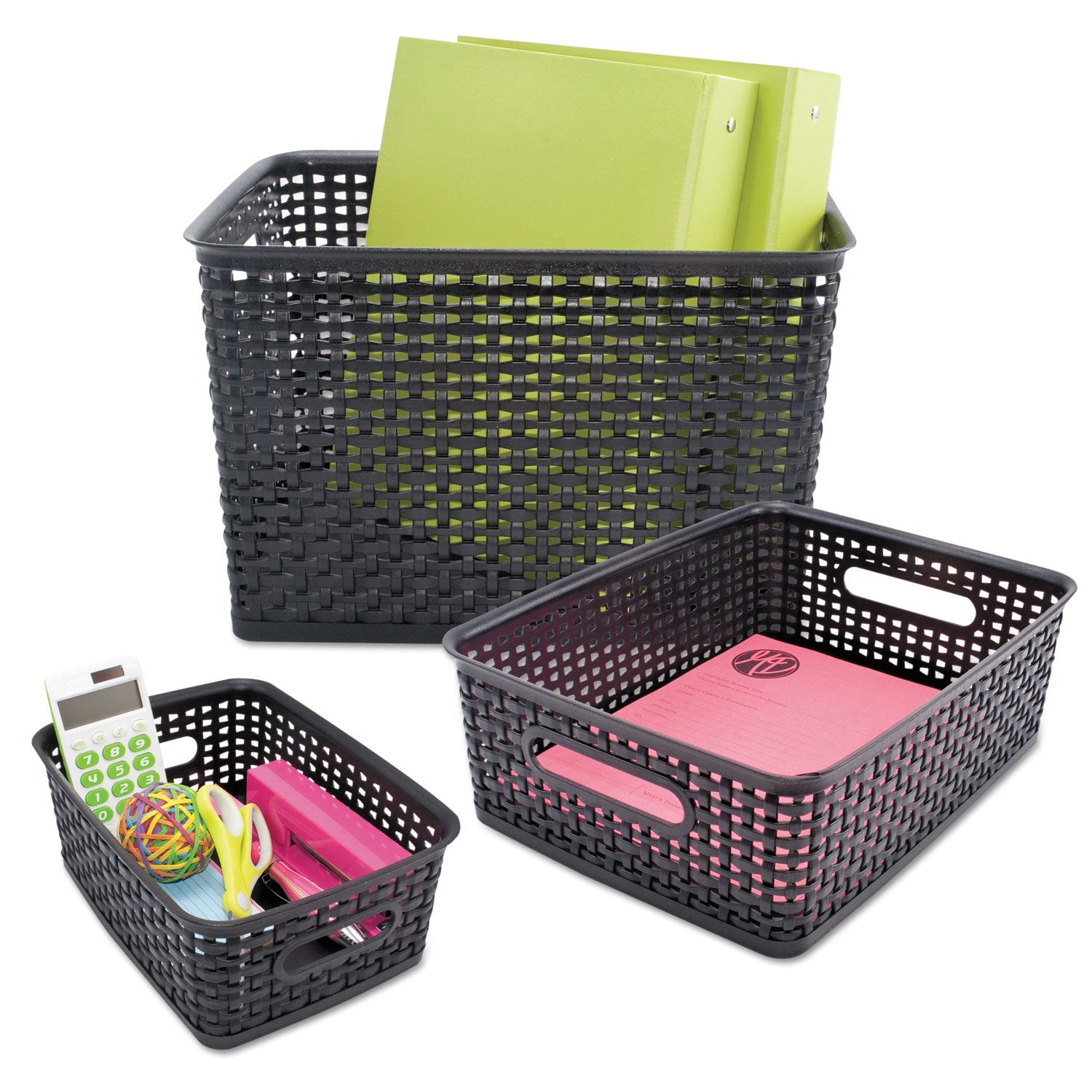 Advantus Weave Bins, 9.88 X 7.38 X 4, Black, 3/pack
