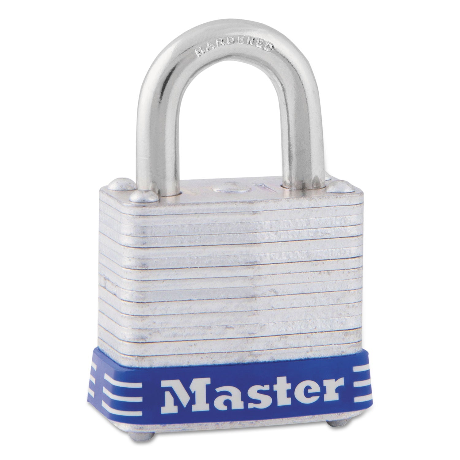 Master Lock® Four-Pin Tumbler Lock, Laminated Steel Body, 1.12" Wide, Silver/Blue, 2 Keys - Bloom Skins