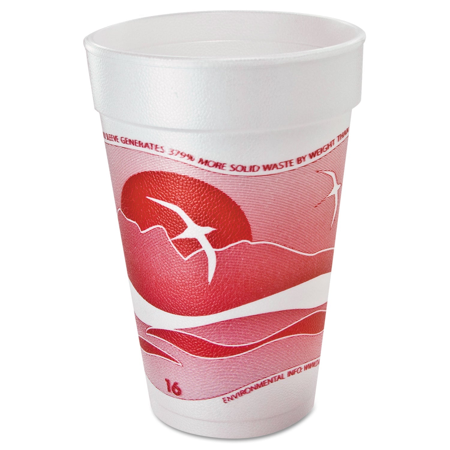 Dart® Horizon Hot/Cold Foam Drinking Cups, 16 oz, White/Cranberry, 25/Bag, 40 Bags/Carton