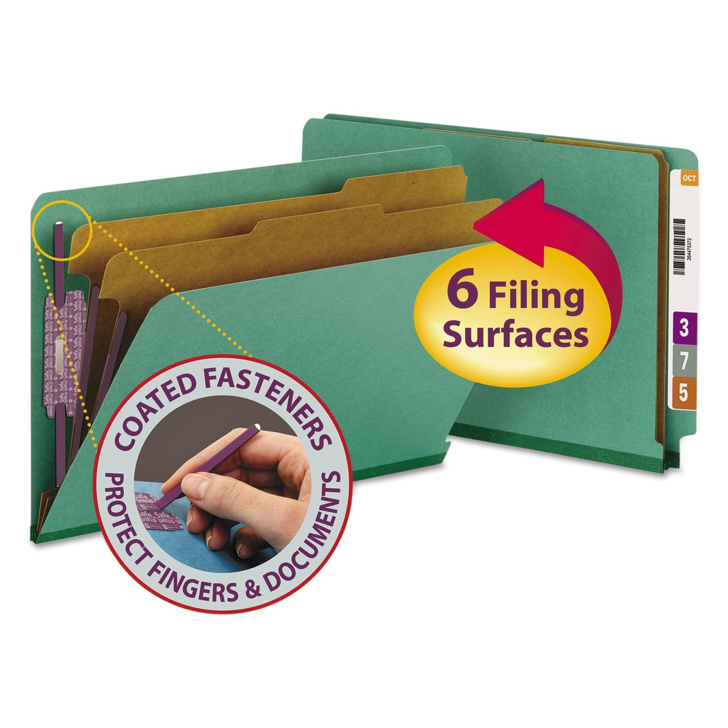End Tab Pressboard Classification Folders | Green