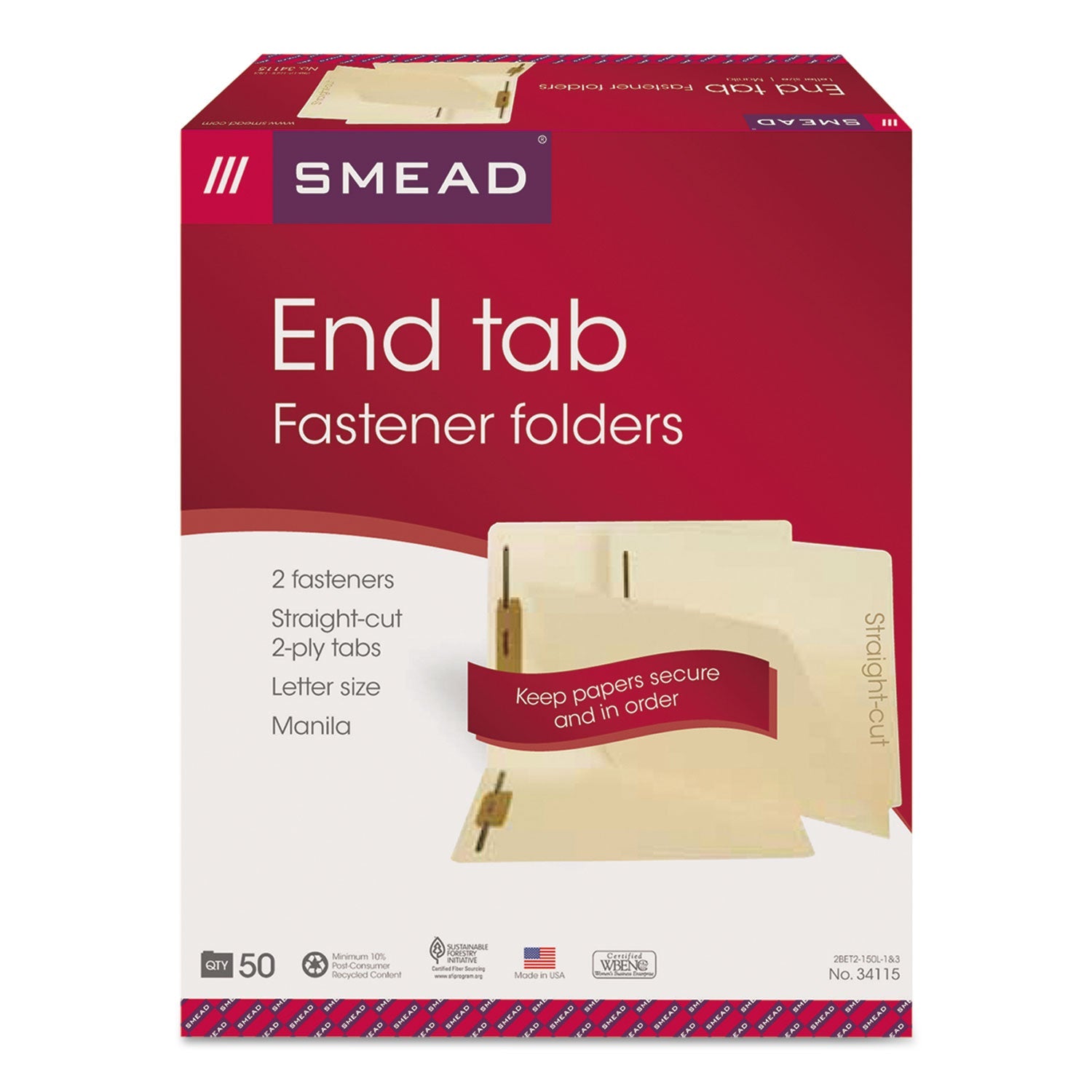 End Tab Fastener Folders | Letter, Manila, 50/Bx
