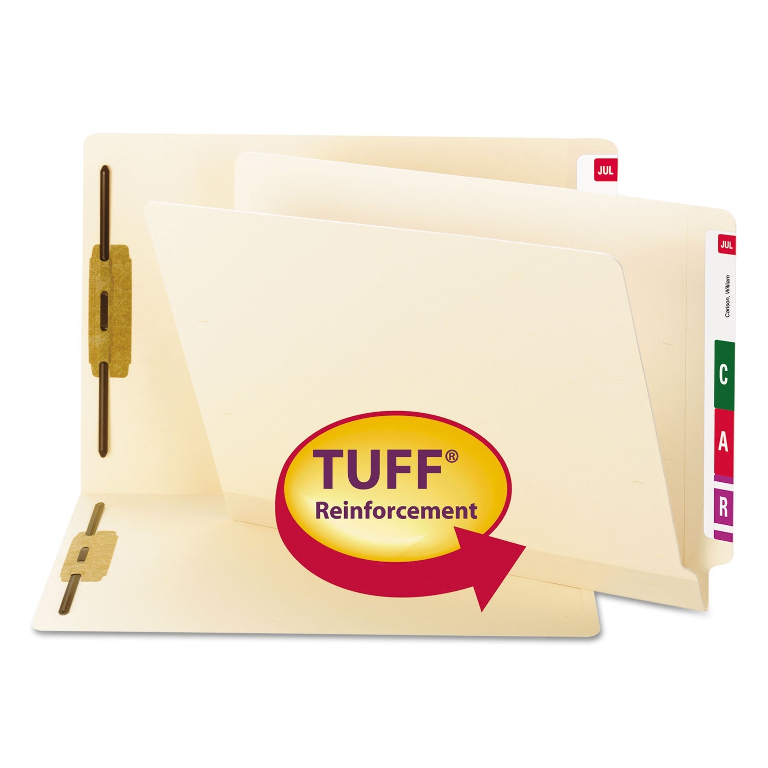 Smead TUFF Laminated Fastener Folders with Reinforced Tab, 0.75" Expansion, 2 Fasteners, Letter Size, Manila Exterior, 50/Box