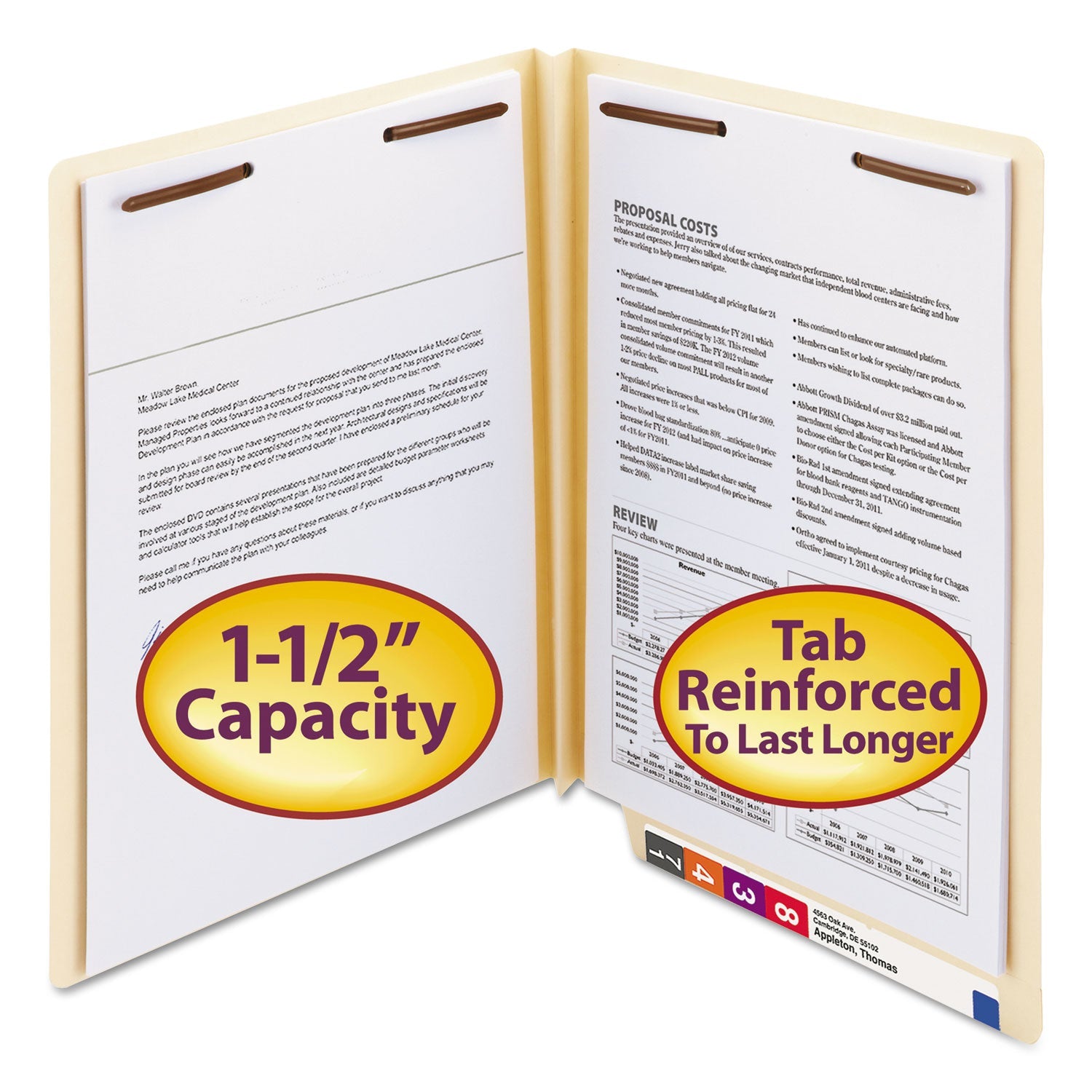 End Tab W-Fold Fastener Folders | Manila | 50/Box