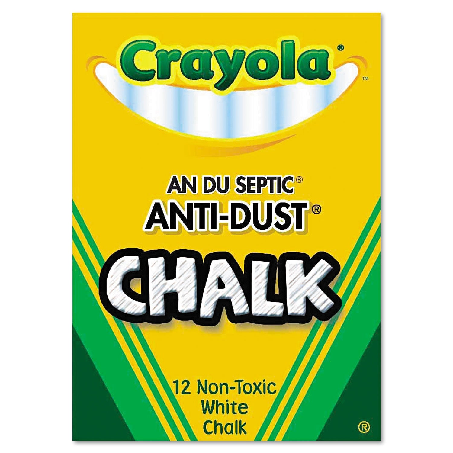 Crayola® Nontoxic Anti-Dust Chalk, 3" x 0.31" Diameter, White, 12 Sticks/Box
