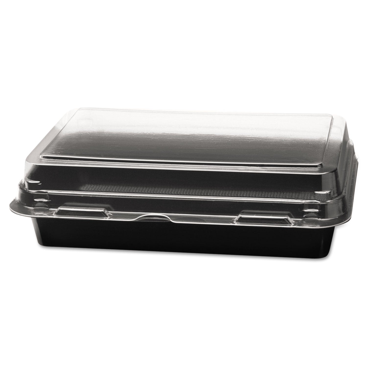 SOLO® Creative Carryouts Hinged Plastic Hot Deli Boxes, 24 oz, 7.87 x 5.4 x 2.1, Black/Clear, 200/Carton - Bloom Skins