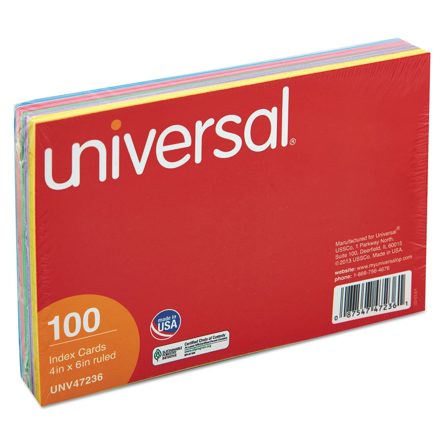 Universal® Index Cards, Ruled, 4 X 6, Assorted, 100/pack