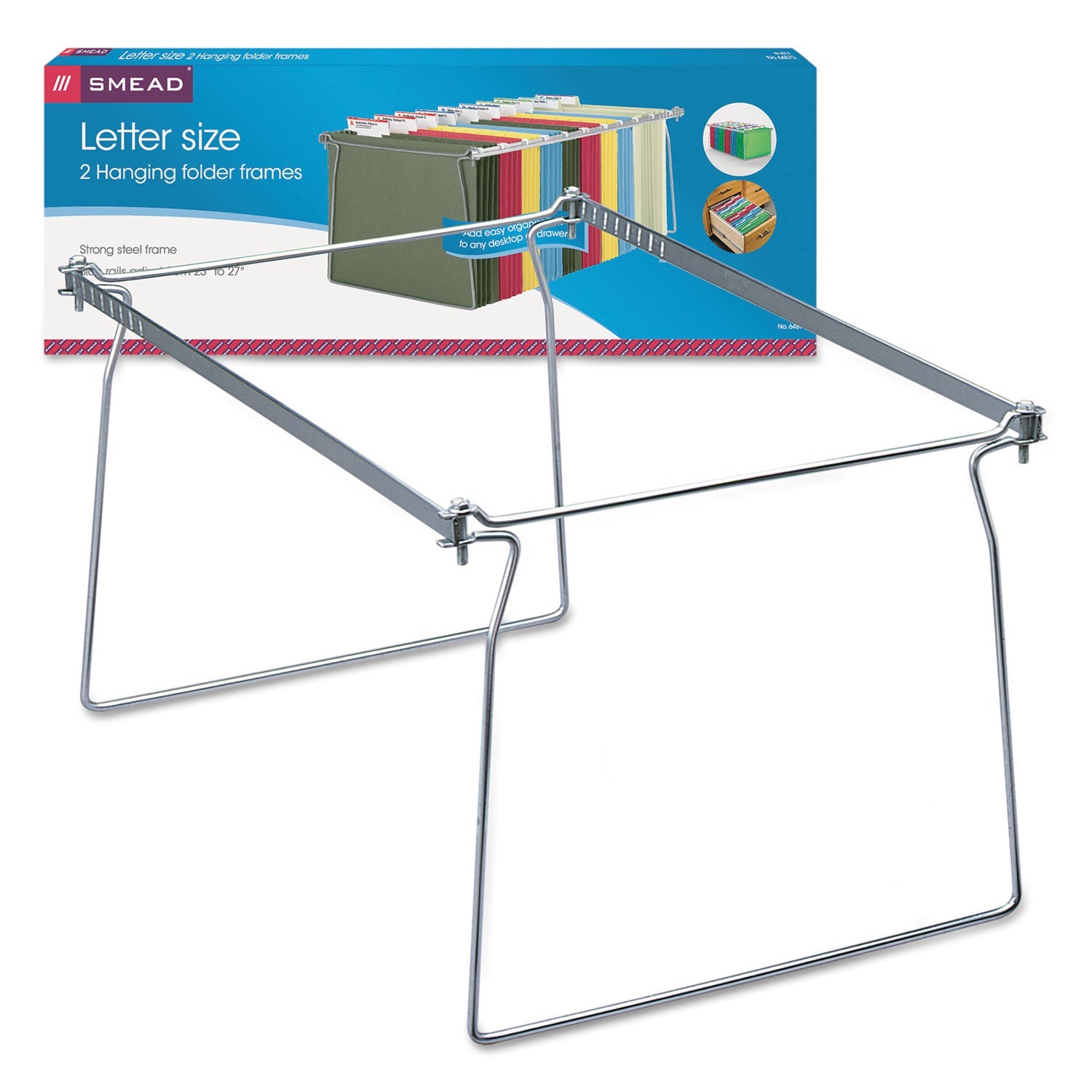 Smead Steel Hanging Folder Drawer Frame, Letter Size, 23" To 27" Long, Gray, 2/pack