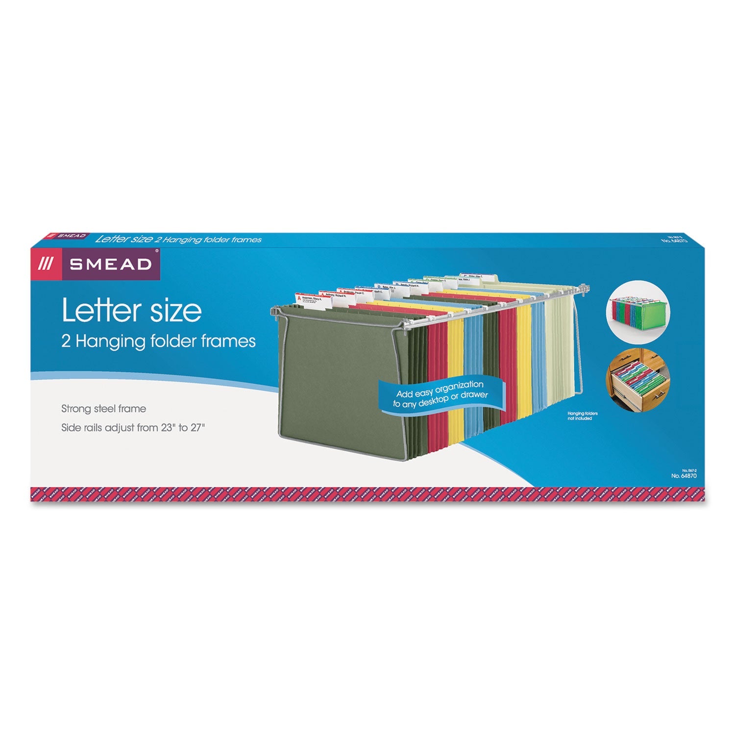 Smead Steel Hanging Folder Drawer Frame, Letter Size, 23" To 27" Long, Gray, 2/pack