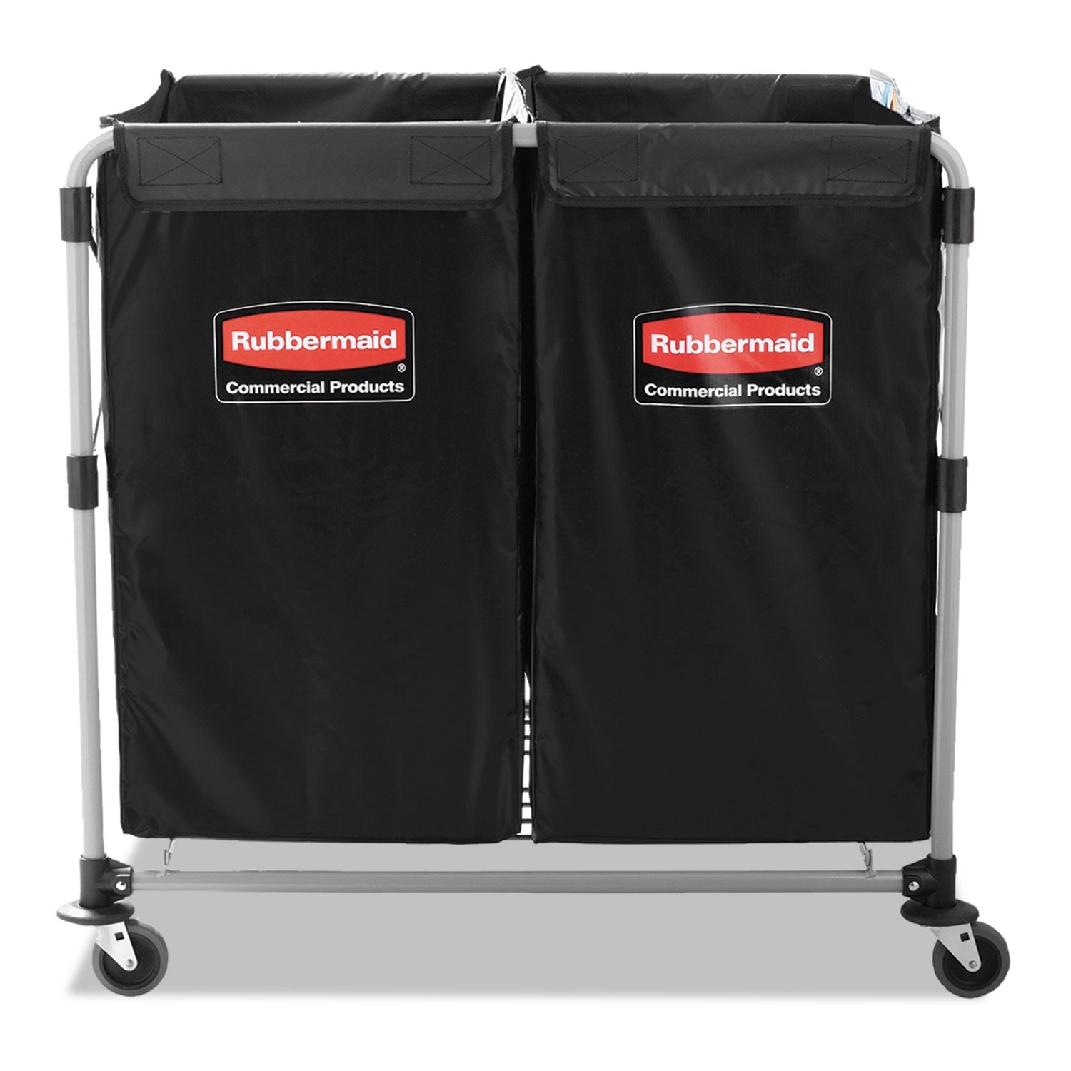 Rubbermaid® Commercial Two-Compartment Collapsible X-Cart, Synthetic Fabric, 2.49 cu ft Bins, 24.1" x 35.7" x 34", Black/Silver - Bloom Skins