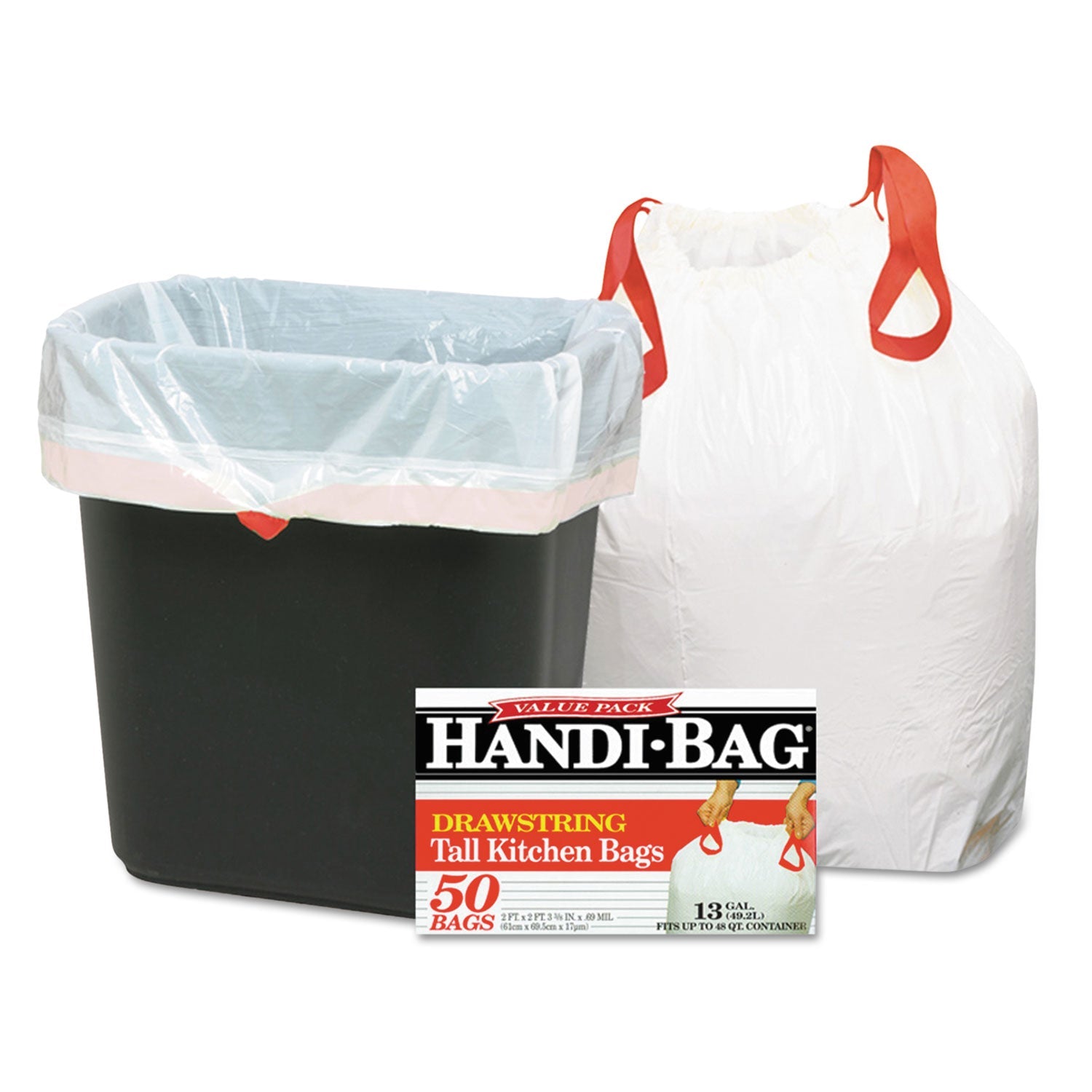 Drawstring Kitchen Bags | 13 Gal | White | 50 ct