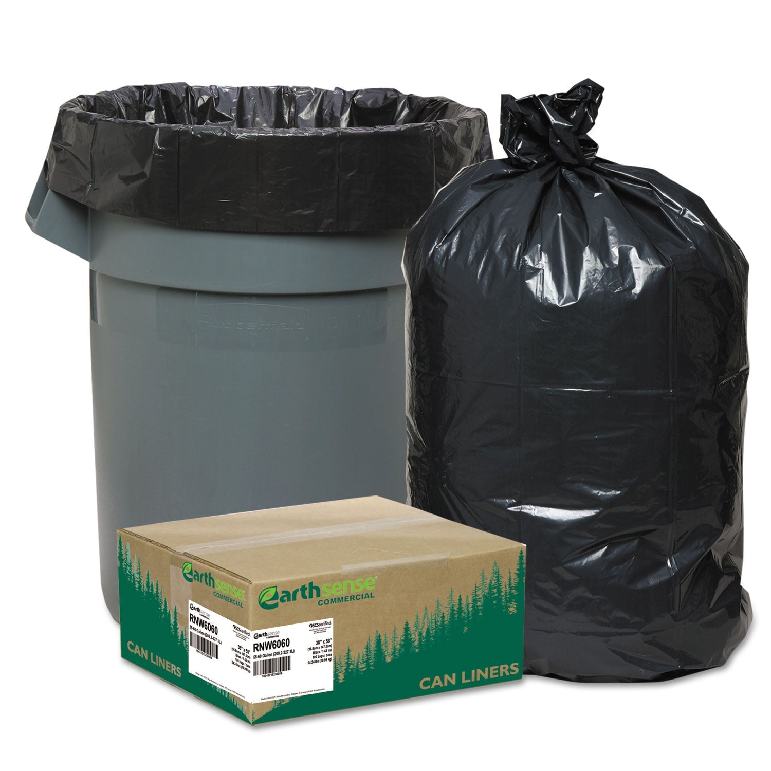 Recycled Can Liners | 60 gal, Black, 100/Ctn