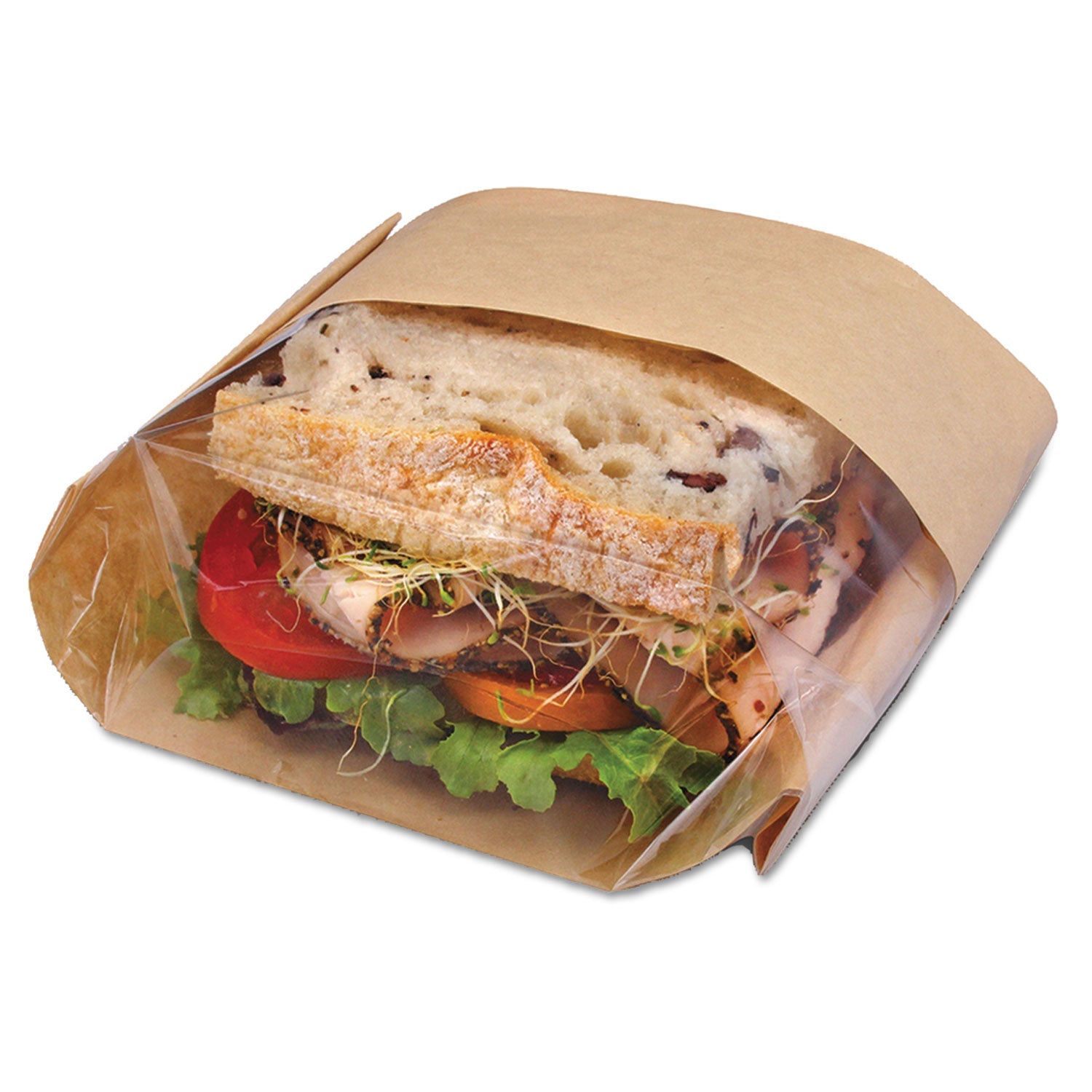 Bagcraft Dubl View Sandwich Bags, 9.5" x 5.75" x 2.75", Natural Brown/Clear, 500/Carton - Bloom Skins