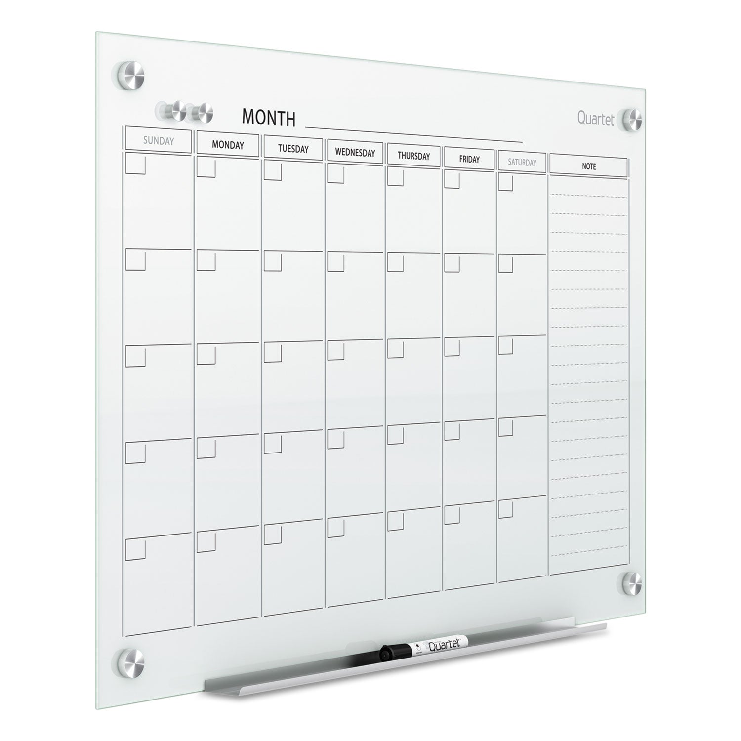 Quartet® Infinity Magnetic Glass Calendar Board, Monthly Planning/Scheduling, 48" x 36", White Surface