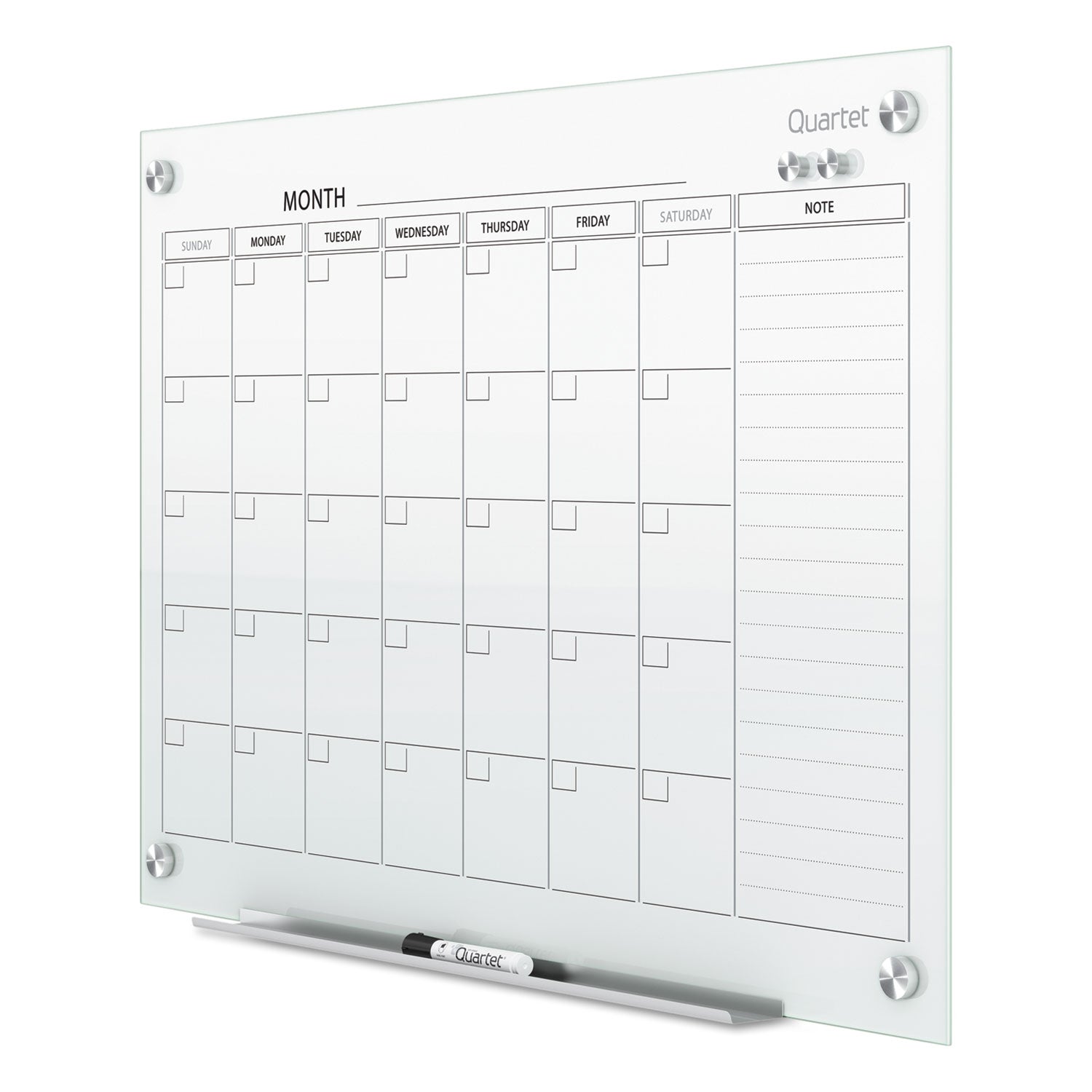 Quartet® Infinity Magnetic Glass Calendar Board, Monthly Planning/Scheduling, 48" x 36", White Surface
