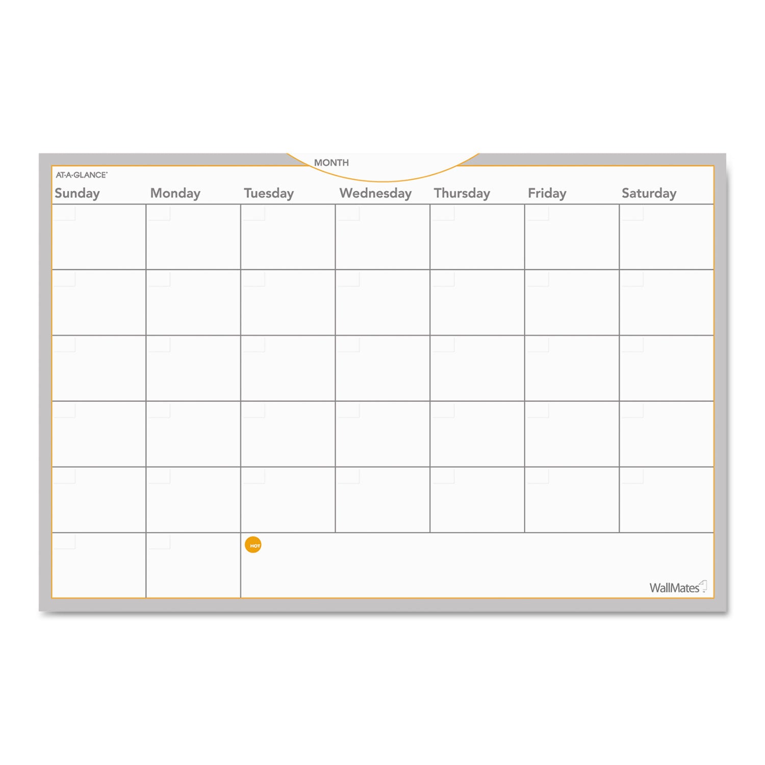 AT-A-GLANCE® Wallmates Self-Adhesive Dry Erase Monthly Planning Surfaces, 36 X 24, White/gray/orange Sheets, Undated