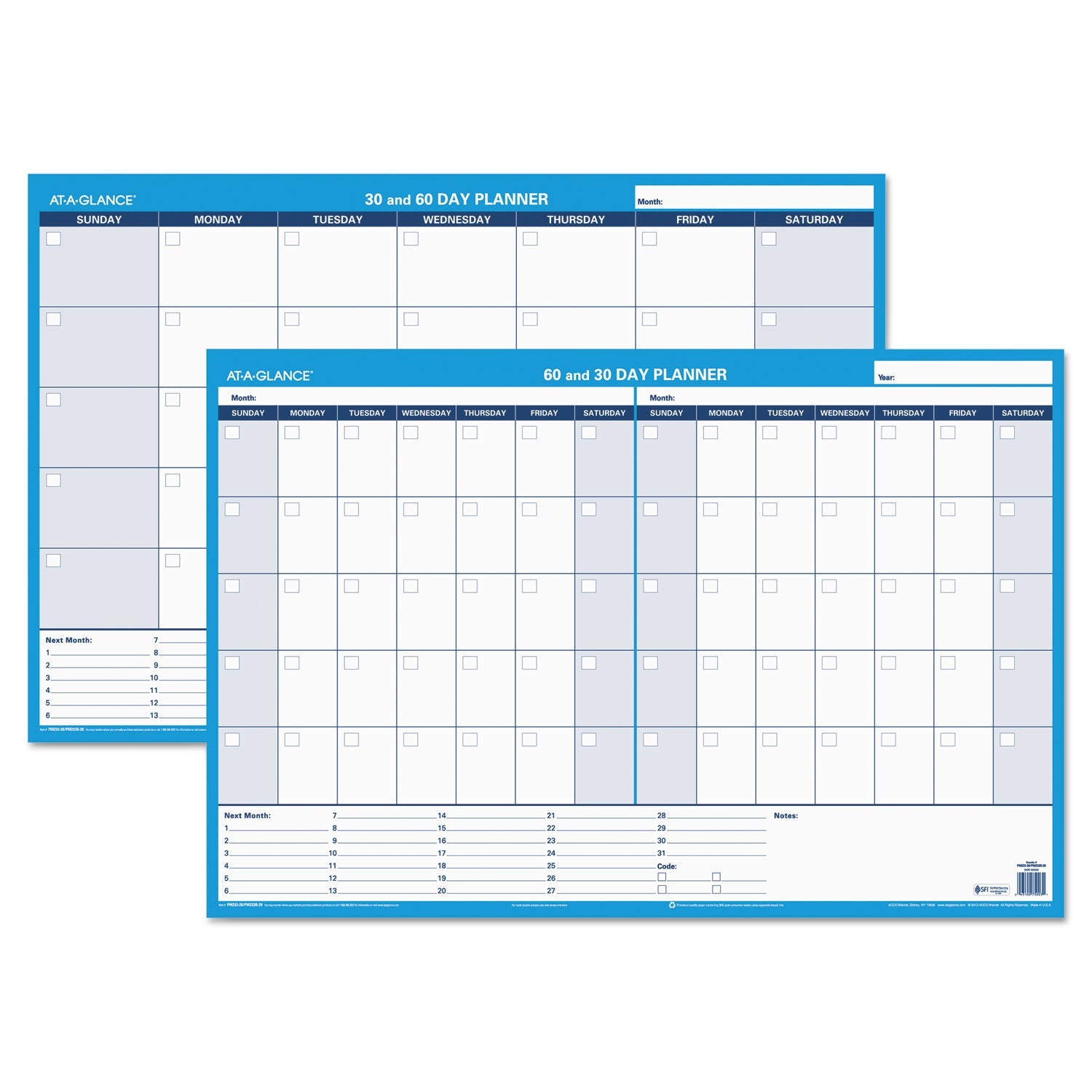 AT-A-GLANCE® 30/60-Day Undated Horizontal Erasable Wall Planner, 36 X 24, White/blue Sheets, Undated