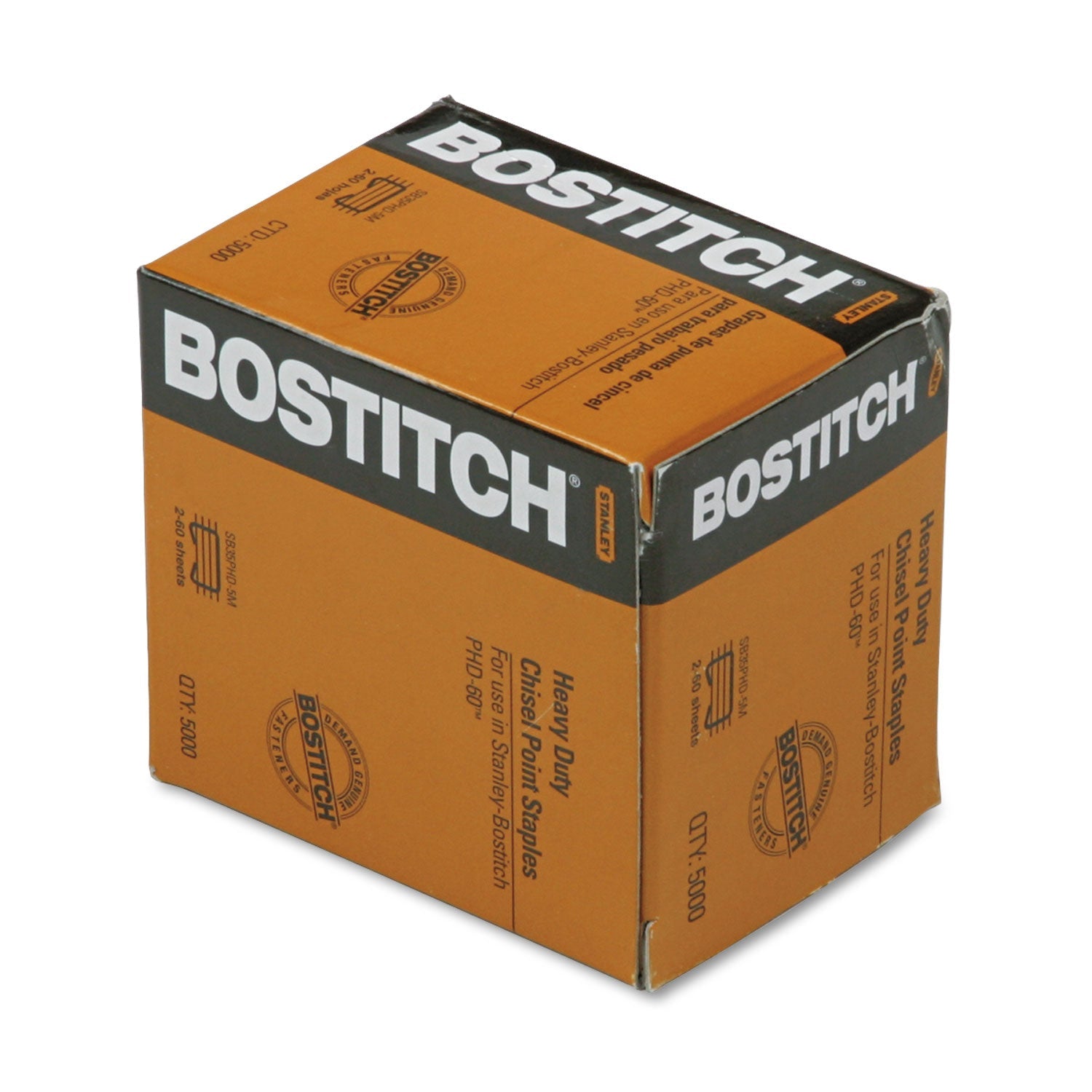 Bostitch® Heavy-Duty Premium Staples, 0.38" Leg, 0.5" Crown, Steel, 5,000/box