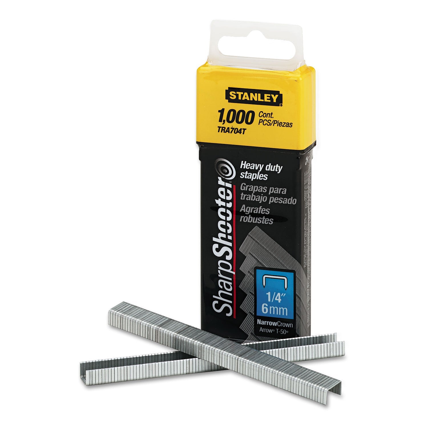Stanley® Sharpshooter Heavy-Duty Tacker Staples, 0.25" Leg, 0.5" Crown, Steel, 1,000/box