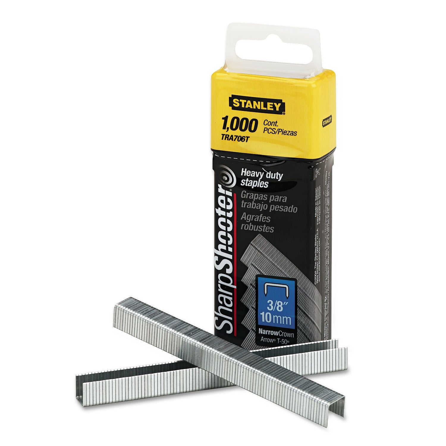 Stanley® Sharpshooter Heavy-Duty Tacker Staples, 0.38" Leg, 0.5" Crown, Steel, 1,000/box