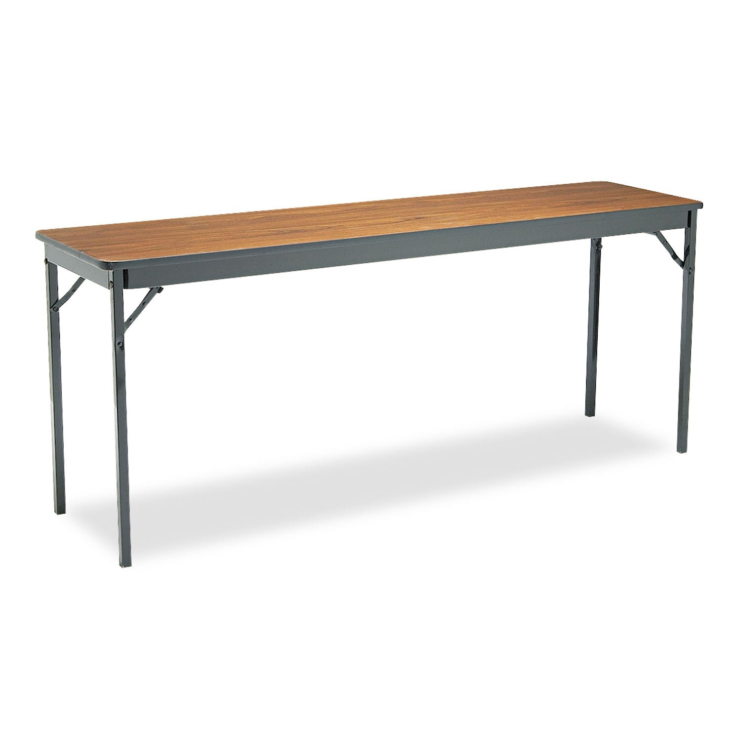 Barricks Special Size Folding Table, Rectangular, 72w X 18d X 30h, Walnut/black