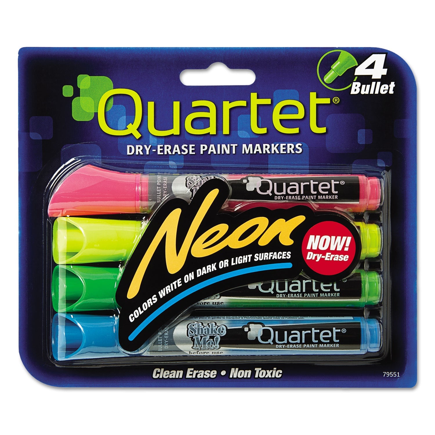 Quartet® Neon Dry Erase Marker Set, Broad Bullet Tip, Assorted Colors, 4/set