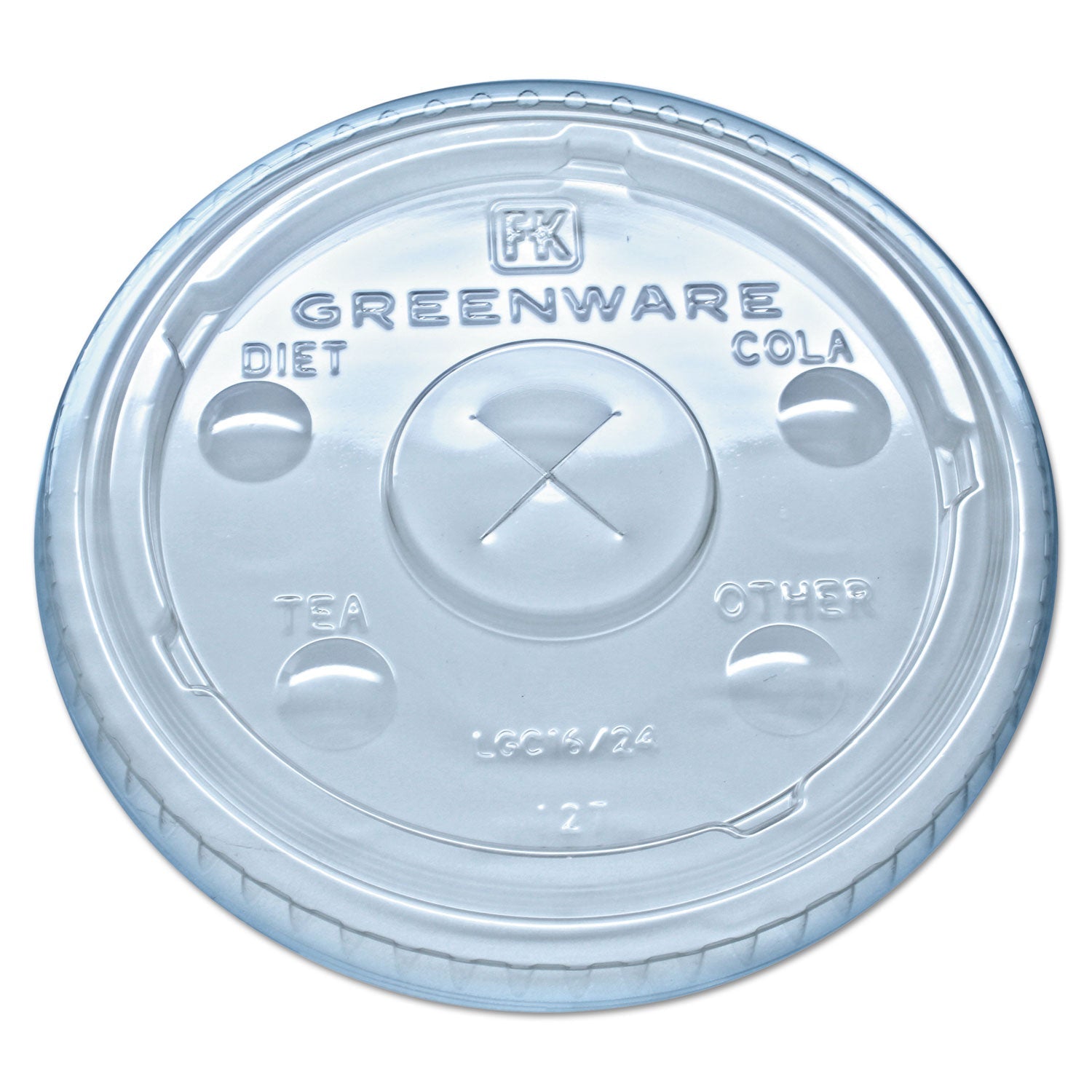 Fabri-Kal® Greenware Cold Drink Lids, X-Slot, Fits 16 oz/18 oz/24 oz Cold Cups, Sugarcane, Clear, 1,000/Carton