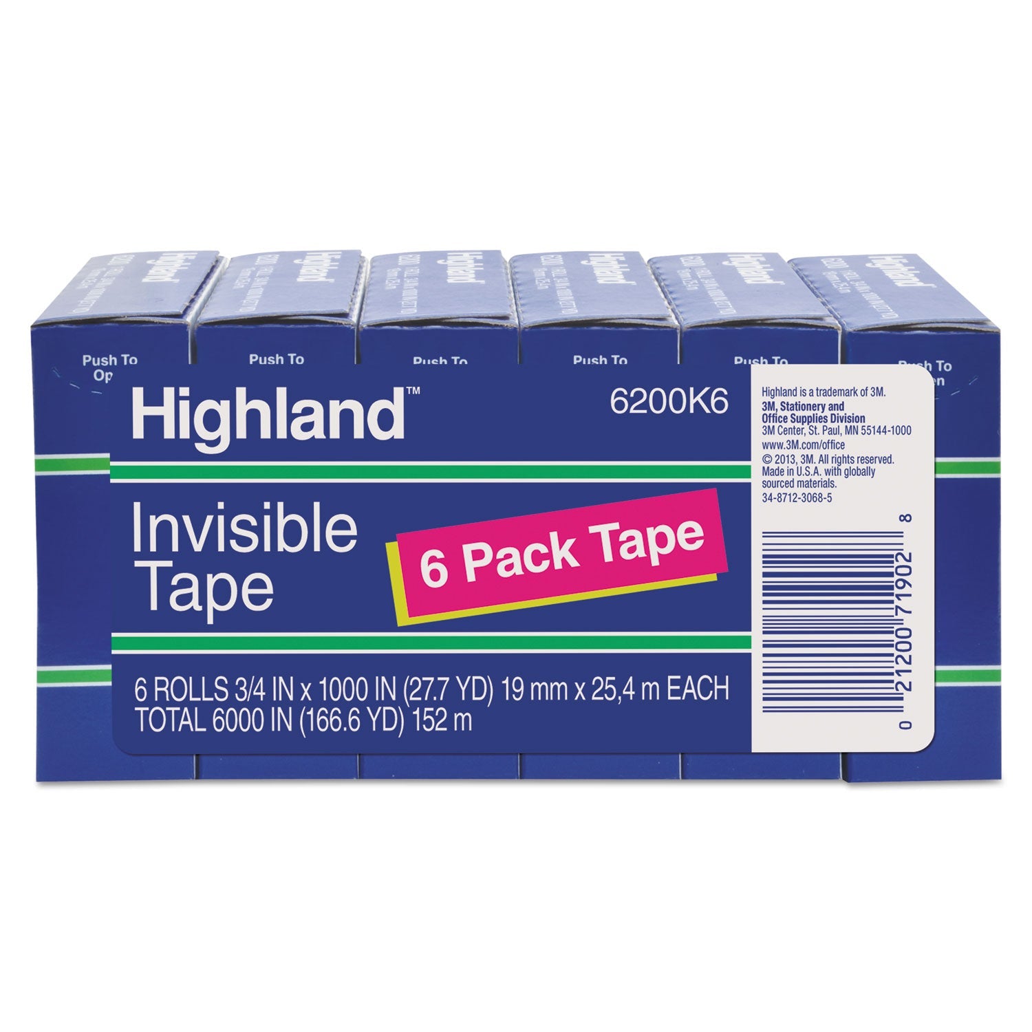 Highland™ Invisible Permanent Mending Tape, 1" Core, 0.75" X 83.33 Ft, Clear, 6/pack