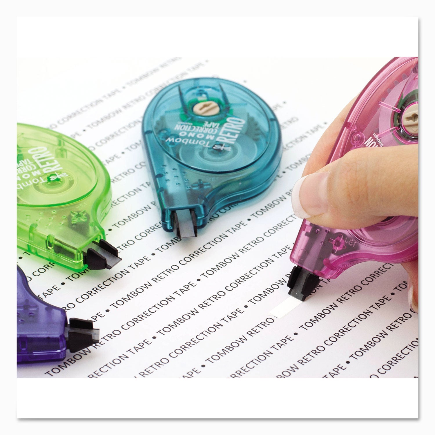 Tombow® MONO Original Correction Tape, Assortedt RetroColor Applicators, 0.17" x 394", 6/Box