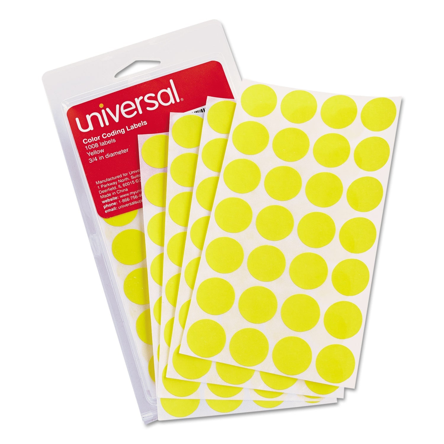 Universal® Self-Adhesive Removable Color-Coding Labels, 0.75" dia, Yellow, 28/Sheet, 36 Sheets/Pack