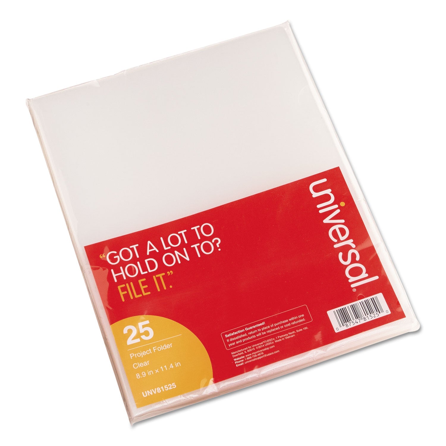 Universal® Project Folders, Letter Size, Clear, 25/pack