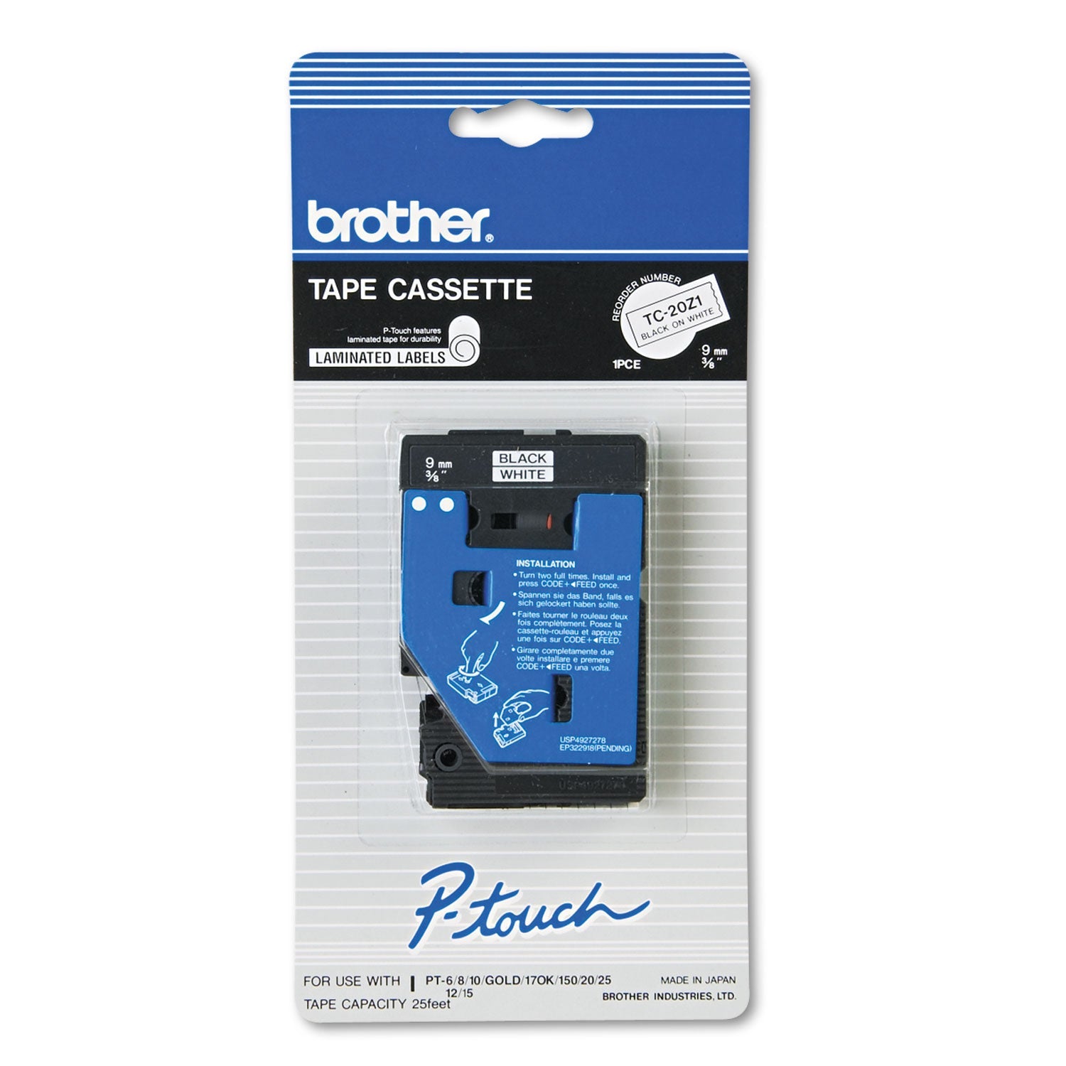 Brother P-Touch Tc Tape Cartridge | Black on White
