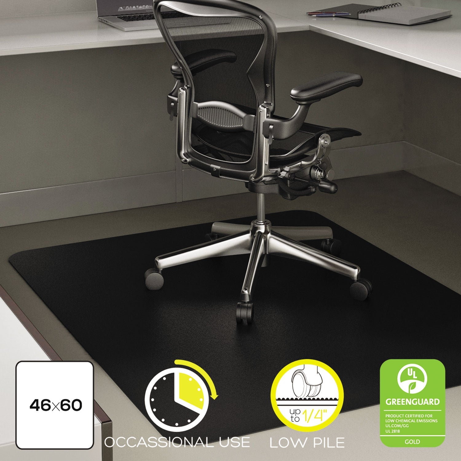 deflecto® Economat Occasional Use Chair Mat For Low Pile Carpet, 46 X 60, Rectangular, Black