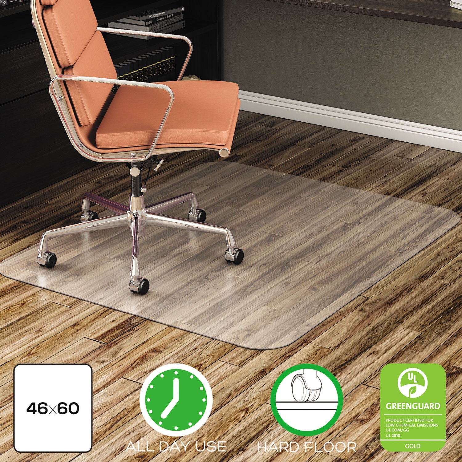deflecto® EconoMat All Day Use Chair Mat for Hard Floors, Flat Packed, 46 x 60, Clear
