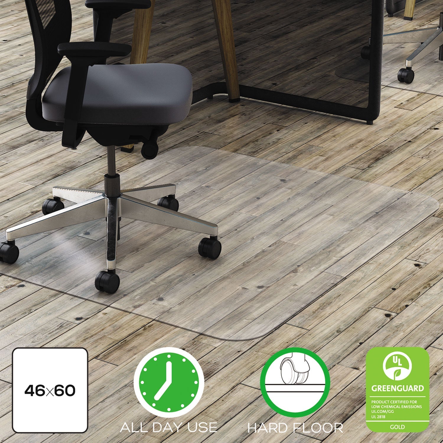 deflecto® All Day Use Chair Mat - Hard Floors, 46 X 60, Rectangle, Clear