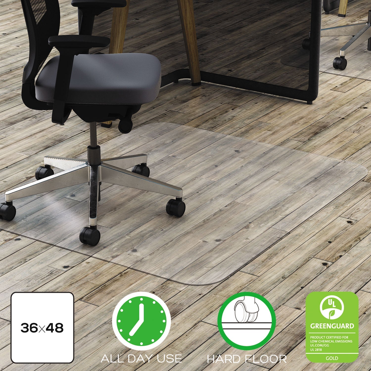 deflecto® All Day Use Chair Mat - Hard Floors, 36 X 48, Rectangular, Clear