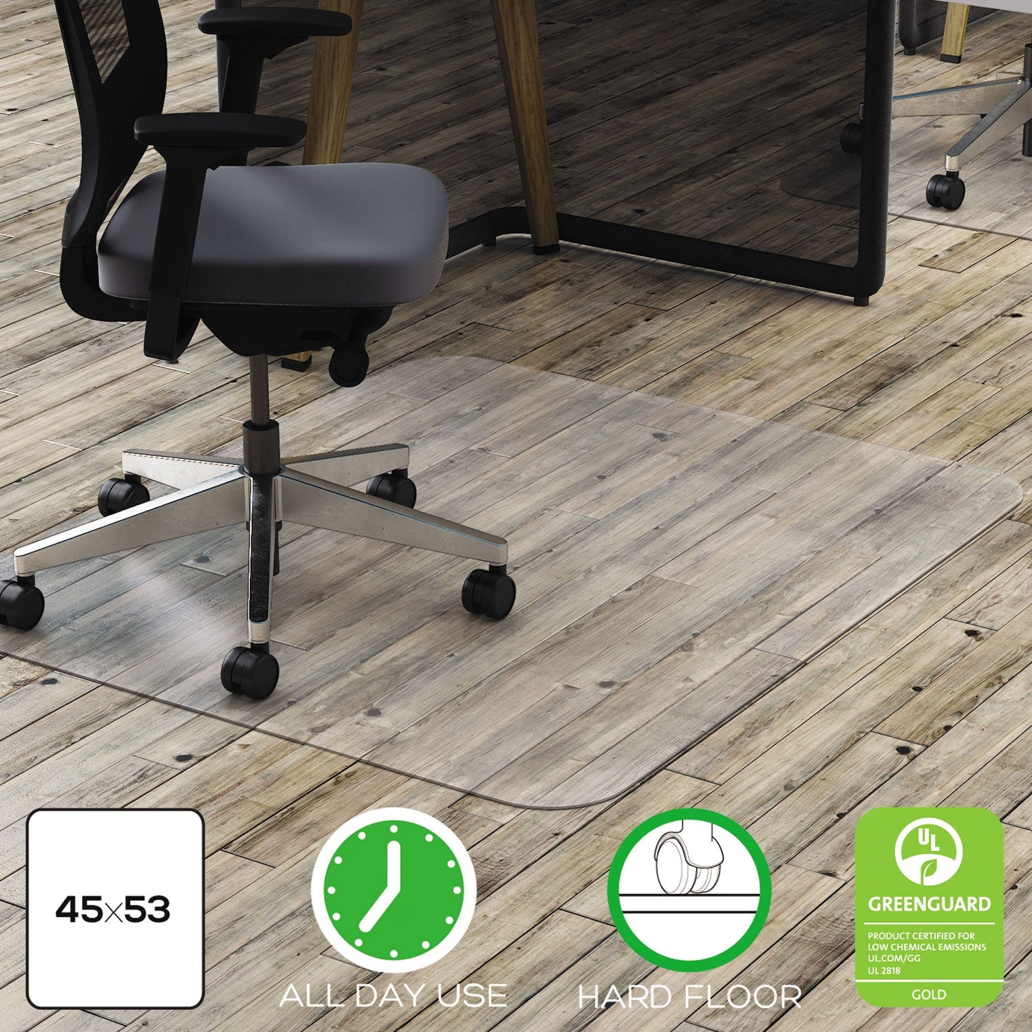 deflecto® All Day Use Chair Mat - Hard Floors, 45 X 53, Rectangle, Clear