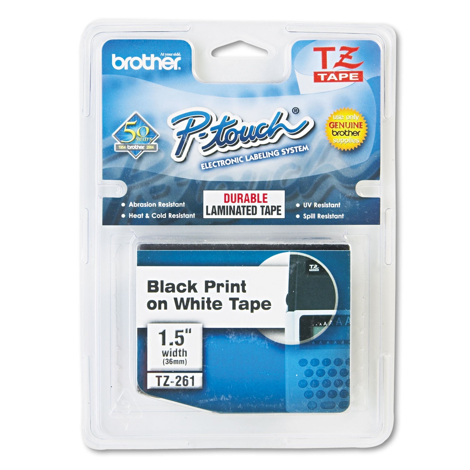 P-Touch Standard Laminated Label Tape | Blk on White